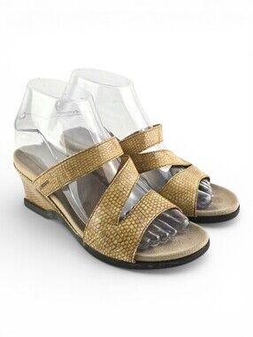 Mephisto Women's Patent Reptile Leather Slip On Strappy Wedge Sandals 36